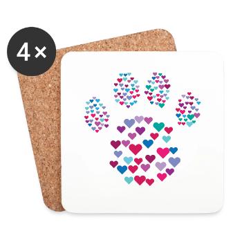 Paw Print Coeur Idée Cadeau Chien Amant Patte - Dessous de verre (lot de 4) - blanc - Devant