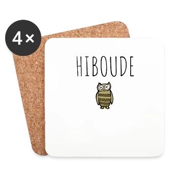 HIBOUDE hibou boudeur idée cadeau humour - Dessous de verre (lot de 4) - blanc - Devant