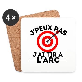 Je peux pas j'ai tir à l arc : t-shirt tir sportif - Dessous de verre (lot de 4) - blanc - Devant