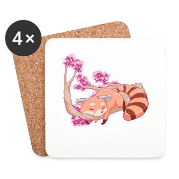 Vintage red panda japanese cherry blossom flower - Coasters (set of 4) - white - Front