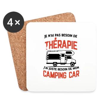 t-shirt camping car humour, idée cadeau - Dessous de verre (lot de 4) - blanc - Devant
