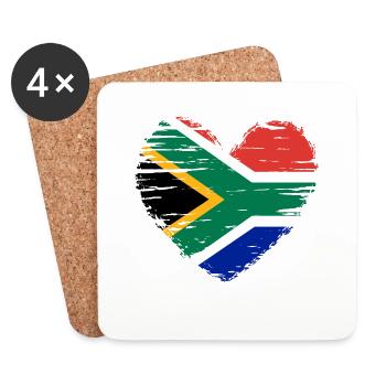Coeur, drapeau, drapeau et armoiries de l'Afrique du Sud. - Dessous de verre (lot de 4) - blanc - Devant