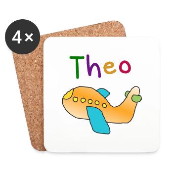 Theo prénom aviateur garçon nom avion cadeau - Dessous de verre (lot de 4) - blanc - Devant