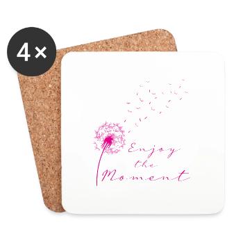 Enjoy the moment pink pink dandelion dandelion - Coasters (set of 4) - white - Front