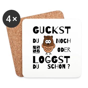 GEOCACHING - Guckst Du noch oder loggst du schon ? - Untersetzer (4er-Set) - Weiß - Vorne