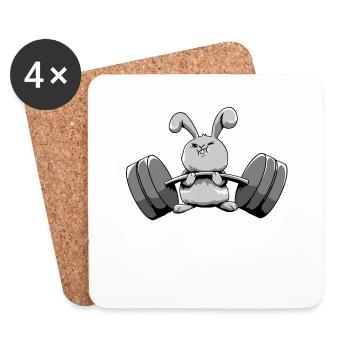 Funny Rabbit Weight Lifting Gym Workout - Coasters (set of 4) - white - Front