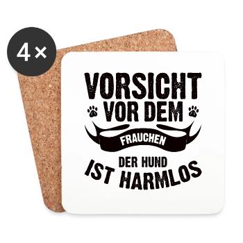 Vorsicht vor dem Frauchen der Hund ist harmlos - Untersetzer (4er-Set) - Weiß - Vorne
