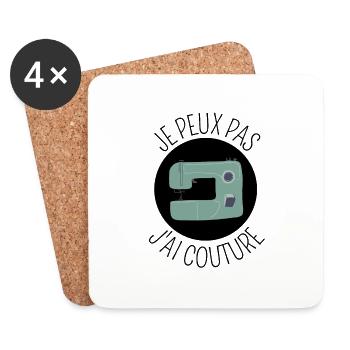 Je peux pas j'ai couture tissu tricot coudre - Dessous de verre (lot de 4) - blanc - Devant