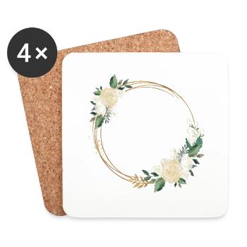 Flowers Wreath White Roses Personalizable - Coasters (set of 4) - white - Front