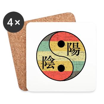 Yin and Yang with Chinese characters - Coasters (set of 4) - white - Front
