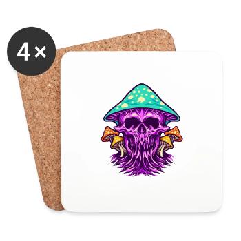 Champignons de crâne colorés effrayants zombie - Dessous de verre (lot de 4) - blanc - Devant