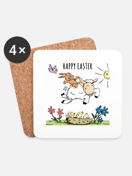 Osterhase reitet auf einen Schaf - Untersetzer (4er-Set) - Weiß