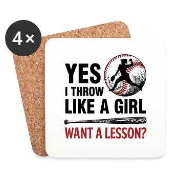 Baseball femme Pitcher cadeau - Dessous de verre (lot de 4) - blanc - Devant