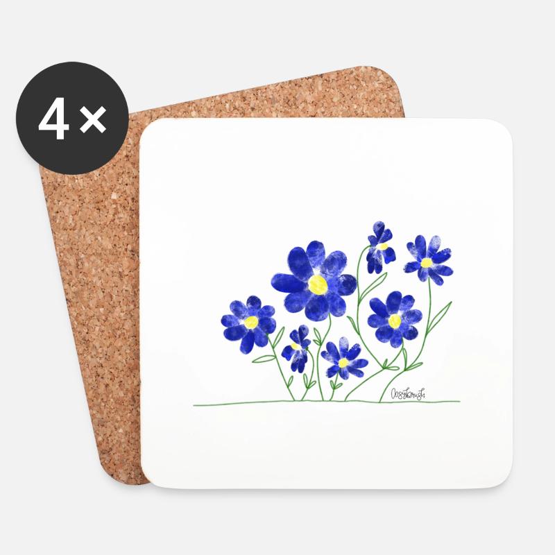 Blumenwiese Aquarell - Untersetzer (4er-Set) - Weiß