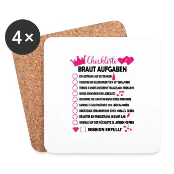 Braut Junggesellin Checkliste Geschenk - Untersetzer (4er-Set) - Weiß - Vorne