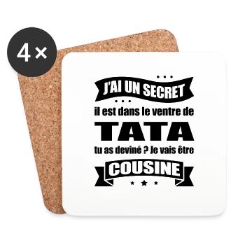 J'AI UN SECRET - JE VAIS ÊTRE COUSINE - Dessous de verre (lot de 4) - blanc - Devant