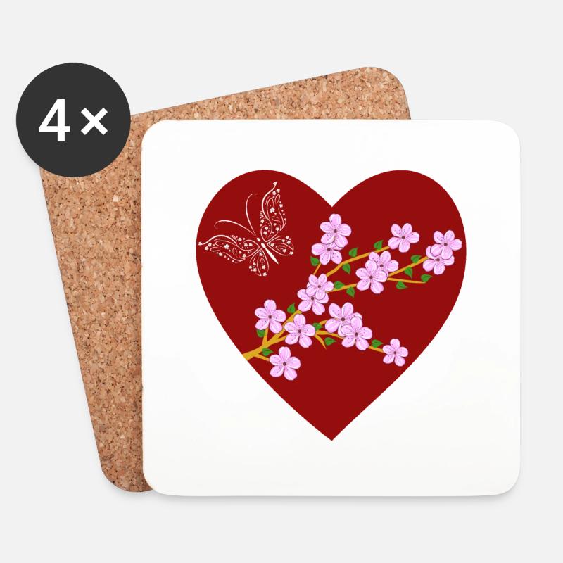 Schmetterling Kirschblüte - Untersetzer (4er-Set) - Weiß