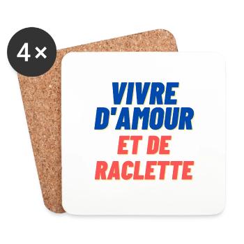 Vivre d'amour et de raclette - humour drôle - Dessous de verre (lot de 4) - blanc - Devant