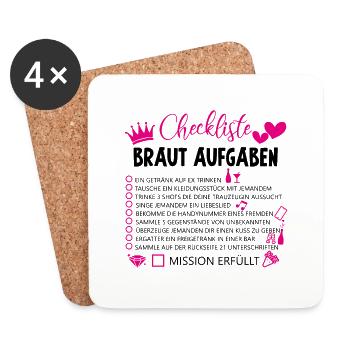 Checkliste braut aufgaben Geschenk Hochzeit Ehe - Untersetzer (4er-Set) - Weiß - Vorne