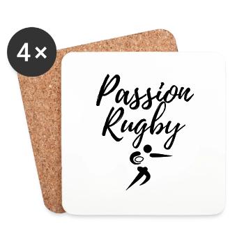 passion rugby ballon ovale joueur de rugby top 14 - Dessous de verre (lot de 4) - blanc - Devant