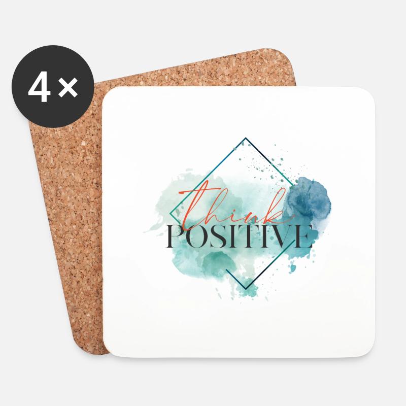 Denken Sie positiv - motivierendes Zitat - Untersetzer (4er-Set) - Weiß