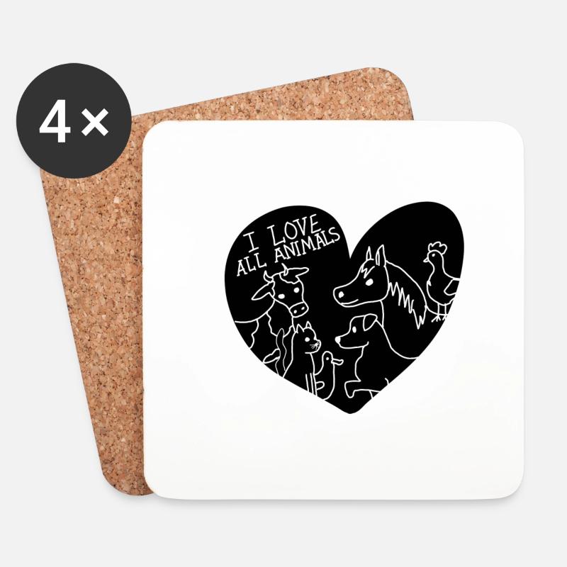 I Love all Animals - Untersetzer (4er-Set) - Weiß