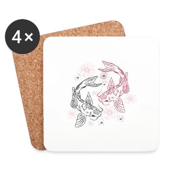 Poissons de Koi et fleur de Sakura - Dessous de verre (lot de 4) - blanc - Devant