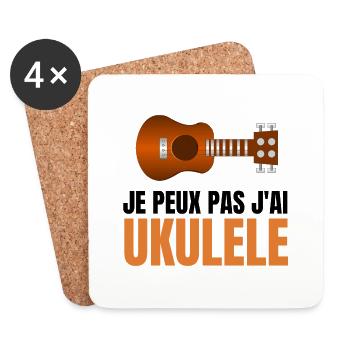 Je peux pas j'ai ukulélé t shirt instrument - Dessous de verre (lot de 4) - blanc - Devant