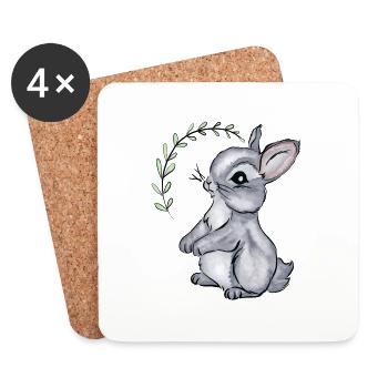 Baby Hase Illustration Aquarell - Untersetzer (4er-Set) - Weiß - Vorne