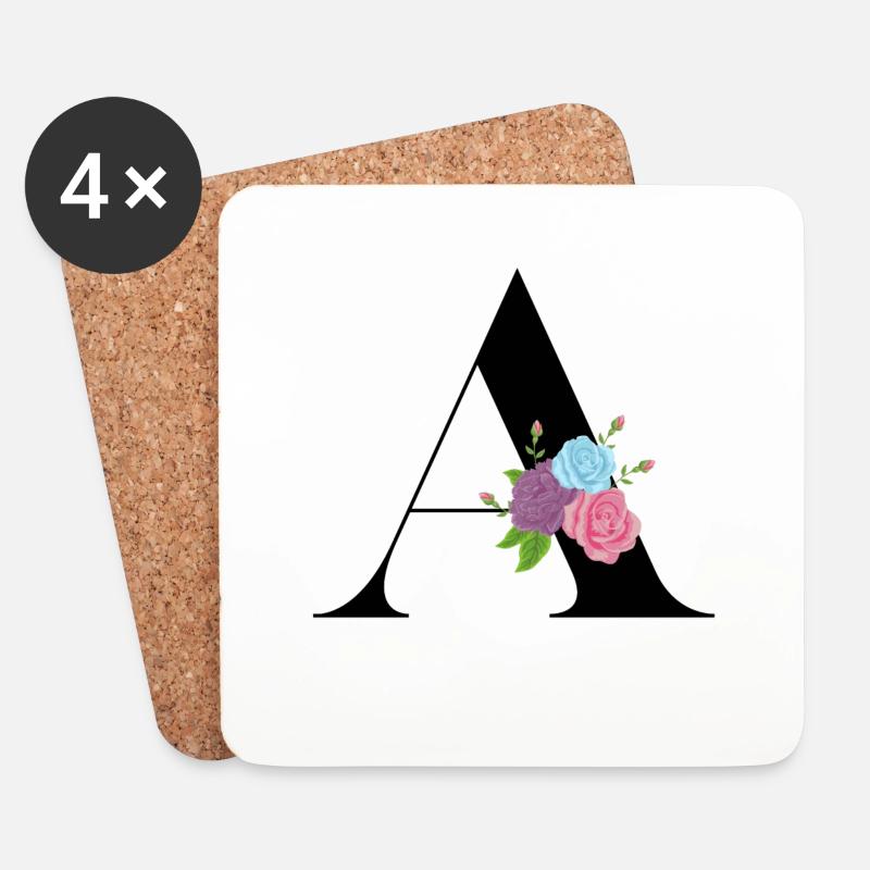 Buchstabe A Blühende - Untersetzer (4er-Set) - Weiß