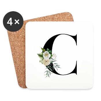 lettre C fleuris - Dessous de verre (lot de 4) - blanc - Devant