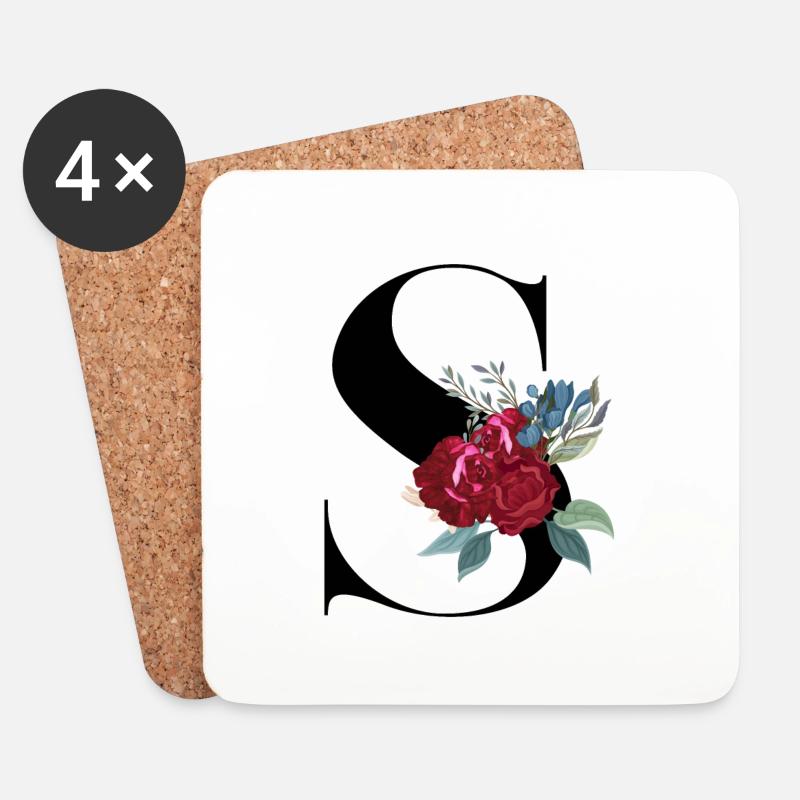 Buchstabe S blühende - Untersetzer (4er-Set) - Weiß