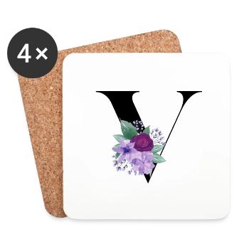 Buchstabe V blühende - Untersetzer (4er-Set) - Weiß - Vorne