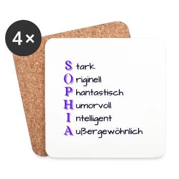 Sophia- Name und Charaktereigenschaften - Untersetzer (4er-Set) - Weiß - Vorne
