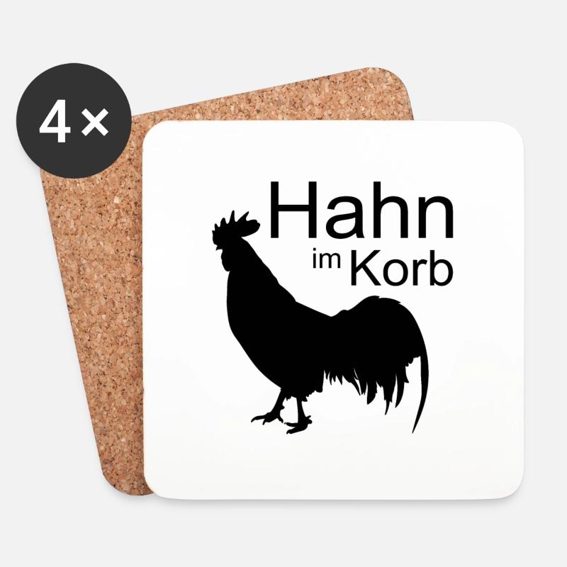 Hahn im Korb - Untersetzer (4er-Set) - Weiß