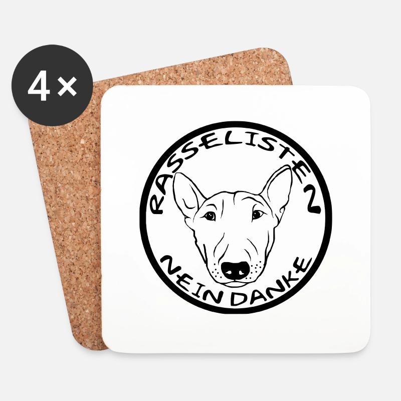 Rasselisten Nein Danke - Bullterrier hell - Untersetzer (4er-Set) - Weiß