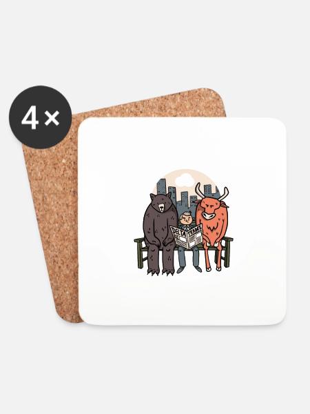 Bull and Bear - Lustige Crypto/Stocks - Untersetzer (4er-Set) - Weiß