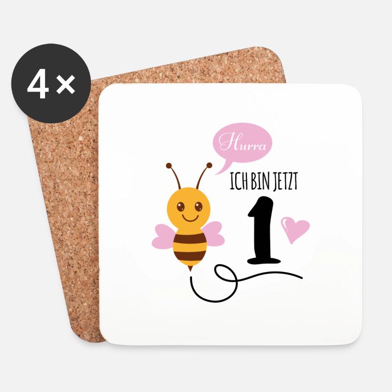Hurra ich bin jetzt 1 Geburtstag Kinder Geschenk - Untersetzer (4er-Set) - Weiß