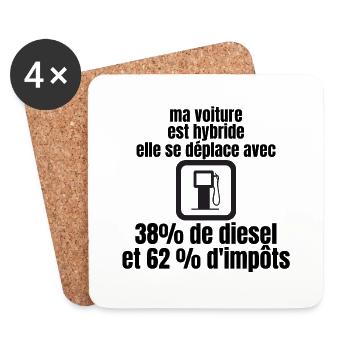 ma voiture est hybride, citation humour cadeau - Dessous de verre (lot de 4) - blanc - Devant