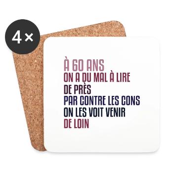t-shirt anniversaire 60 ans, humour, cadeau - Dessous de verre (lot de 4) - blanc - Devant