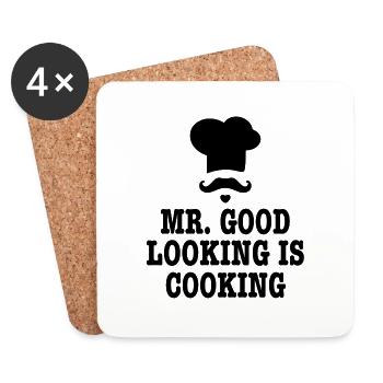 Mr good looking chef kitchen cooking saying gift - Coasters (set of 4) - white - Front