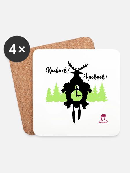 Kuckuck...Kuckuck... Kuckucksuhr mit Hirschgeweih - Untersetzer (4er-Set) - Weiß