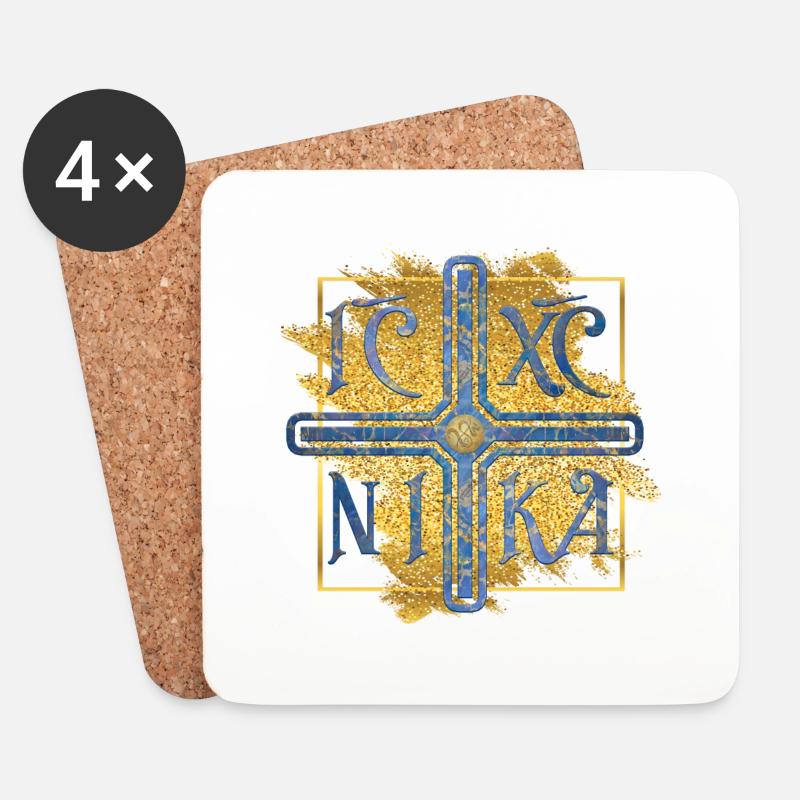 IC XC NIKA - Kreuz Blau Gold Ιησούς Χριστός Νικά - Untersetzer (4er-Set) - Weiß