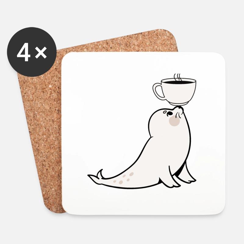 Yoga-Robbe Kaffee Seal Coffee - Untersetzer (4er-Set) - Weiß