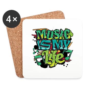 Music is My Life text art - Graffiti grunge style - Dessous de verre (lot de 4) - blanc - Devant