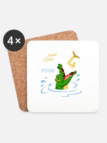 Birthday shirt 4 years boy alligator crocodile - Coasters (set of 4) - white