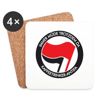 IMMER MÜDE TROTZDEM DA, KAFFEETRINKER-ANTIFA - Untersetzer (4er-Set) - Weiß - Vorne