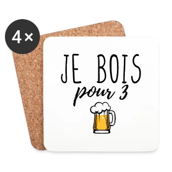 Je bois pour 3 - Dessous de verre (lot de 4) - blanc - Devant