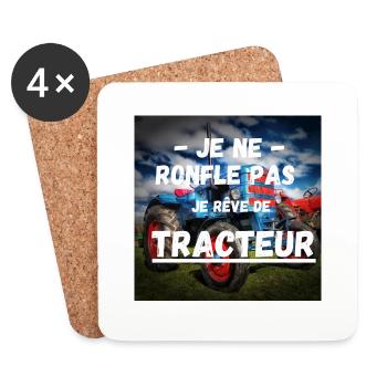 Je ne ronfle pas je rêve de tracteur - Dessous de verre (lot de 4) - blanc - Devant