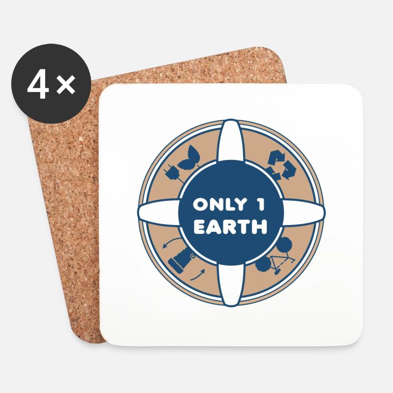 Only One Earth / Tag der Erde - Untersetzer (4er-Set) - Weiß